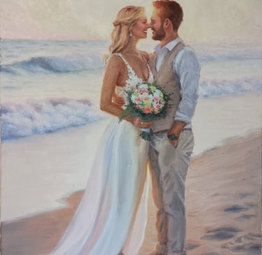 a painting of a bride and groom, in Wilmington, Carolina Beach, North Carolina