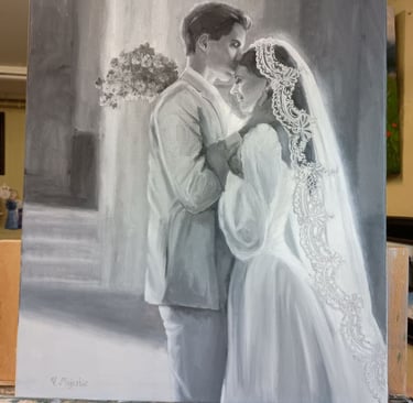 wedding vision elegant black and white wedding painting of a newly wed couple