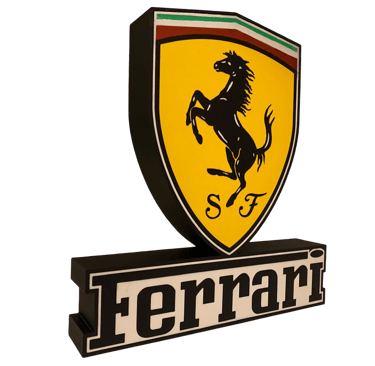 lampada led con logo ferrari, ferrari, stampa 3d