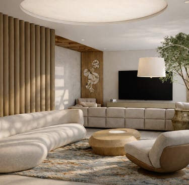 Projeto residencial de sala de estar no Leblon com interiores sofisticados da Teliá Arquitetura