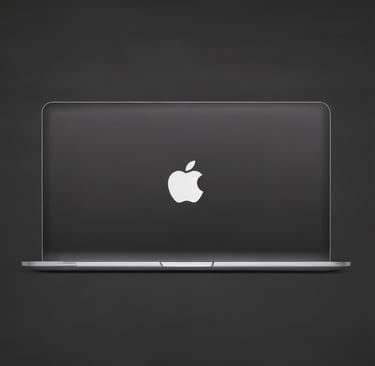 silver macbook on black table