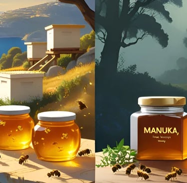 Griechischer Honig links vs. Manuka-Honig rechts – Qualitätsvergleich