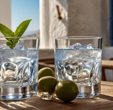 Zwei Gläser Ouzo mit Eiswürfeln