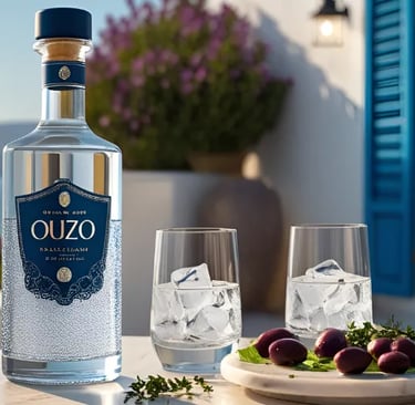 Ouzo Flasche mit 2 Gläsern