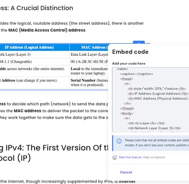 HTML table built inside of a website code editor.,