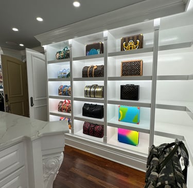 Custom made wall unit to house designer bags- Britto's Home Improvement
