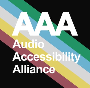 Official logo of the Audio Accessibility Alliance (AAA) with 2026 Disability Pride Flag