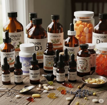 a variety of bottles of vitamins and minerals