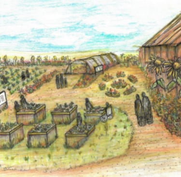 a ovenell park drawing of a farm with a barn and a barn