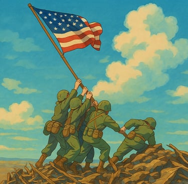 Iwo Jima flag raising in Ghibli style