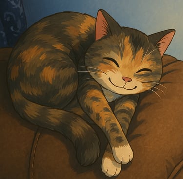 Sleeping Ghibli-style cat