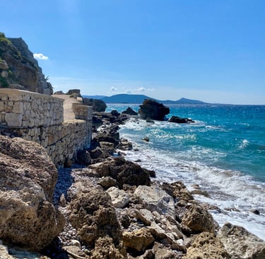 rhodes town coastline with waves and walking path