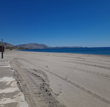 a beach with sand and blue water