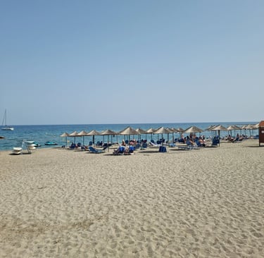 a beach with umbrellas and umbrellas on the sand