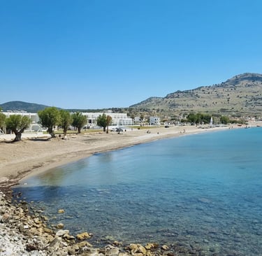 a beach with a mountain in the background