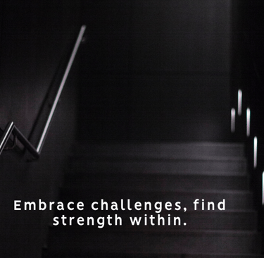 a stairway case with a quote about a person climbing up stairs