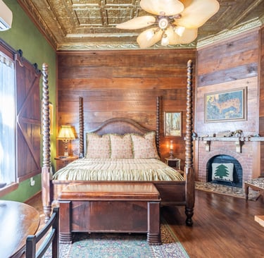 Beautiful historic boutique hotel in Stephenville, Texas with modern amenities and wrap-around porch