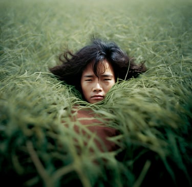 Man in the grass ai photo