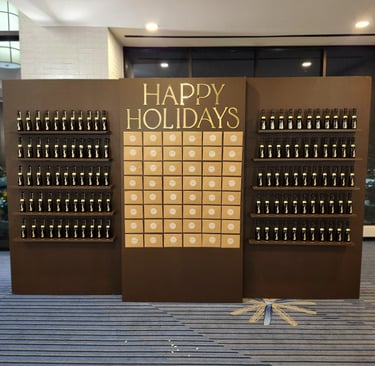 a display case with a display of bottles of wine