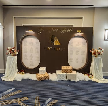 a wedding ceremony with a large table with a cake