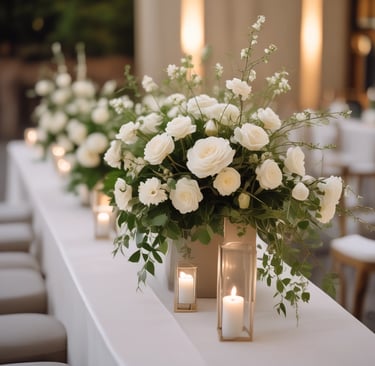 A small table with a basket of flowers on top of it