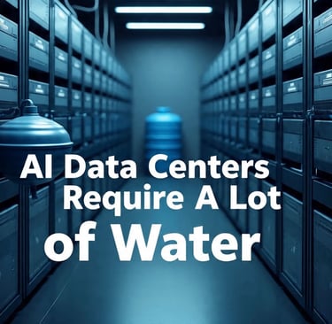 An AI-generated image of two gpu racks in an AI data center. AI Data Centers Require a lot of Water