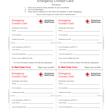 Red Cross Emergency Contact Card