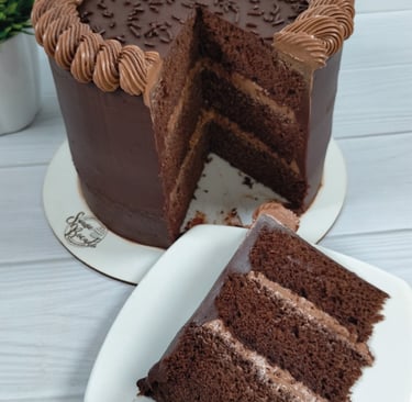 a chocolate cake with chocolate frosting and chocolate frosting