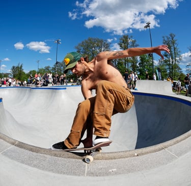 skateboarding in a concrete skatepark