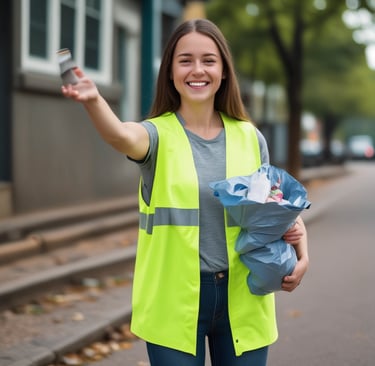 a woman in a yellow vest and a yellow vest