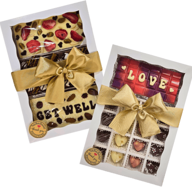 Gift boxes with assorted chocolates, perfect for gifts and surprise chocolate lovers. Dark, Milk, White chocolate, truffles