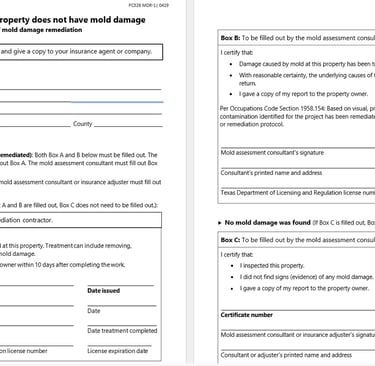 Texas Certificate of Mold Damage Remediation - CMDR-