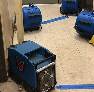 Drying equipment use on a water damage job