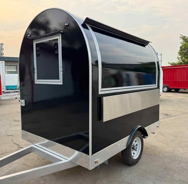 Foodtruck demi-rond TF-DM Nouvelle Génération noir RAL 9005 avec coque en fibre de verre, certifié Vincotte, design moderne e