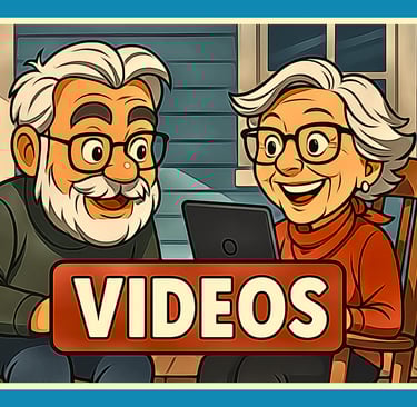 Opa and E.B. sitting on a Carolina front porch watching videos together on the Palmetto Places Video