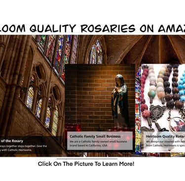 Image of inside a cathedral with heirloom Rosaries.