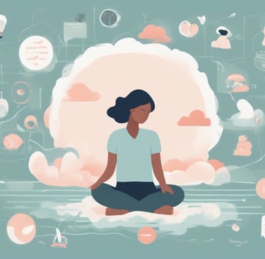 a woman sitting in a lotus position on a cloud
