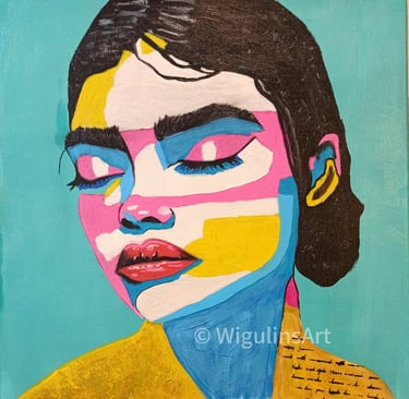 a painting of a woman with a colorful face paint