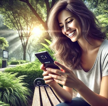 Mulher usando celular Samsung