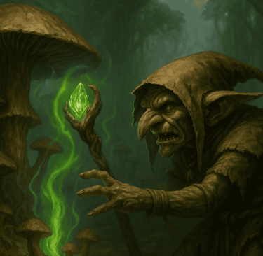 Murklin Goblin using a Nature-Earth Myric Shard to grow mushroom trees