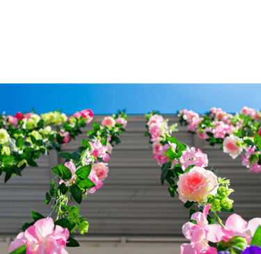 Flower Garland strands hanging in a row