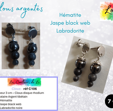 Clous argentés Hématite Jaspe black web Labradorite noire Les Couleurs de Lo