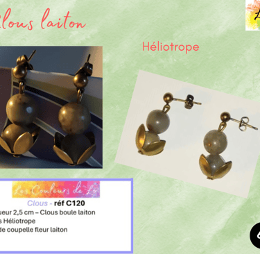 Boucles clous laiton Héliotrope grande fleur laiton Les Couleurs de Lo