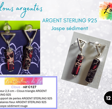 Boucles clous triangle Argent sterling 925 Jaspe sédiment Les Couleurs de Lo