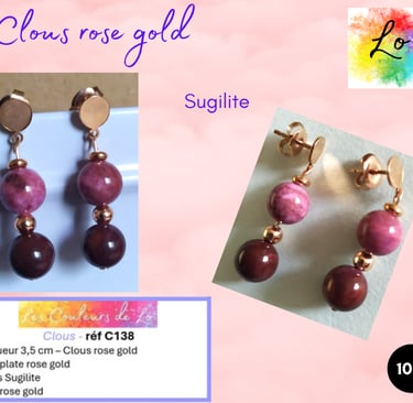 Boucles clous rose gold Sugilite perles rose gold Les Couleurs de Lo