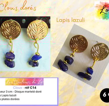Boucles clous dorés Lapis Lazuli Les Couleurs de Lo