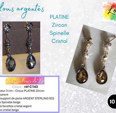Boucles clous Platine Zircon Spinelle cristal Les Couleurs de Lo