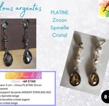Boucles clous Platine Zircon Spinelle cristal Les Couleurs de Lo