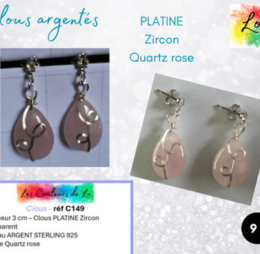 Boucles clous Platine Zircon Quartz rose Les Couleurs de Lo
