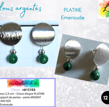 Boucles clous Platine Emeraude Les Couleurs de Lo